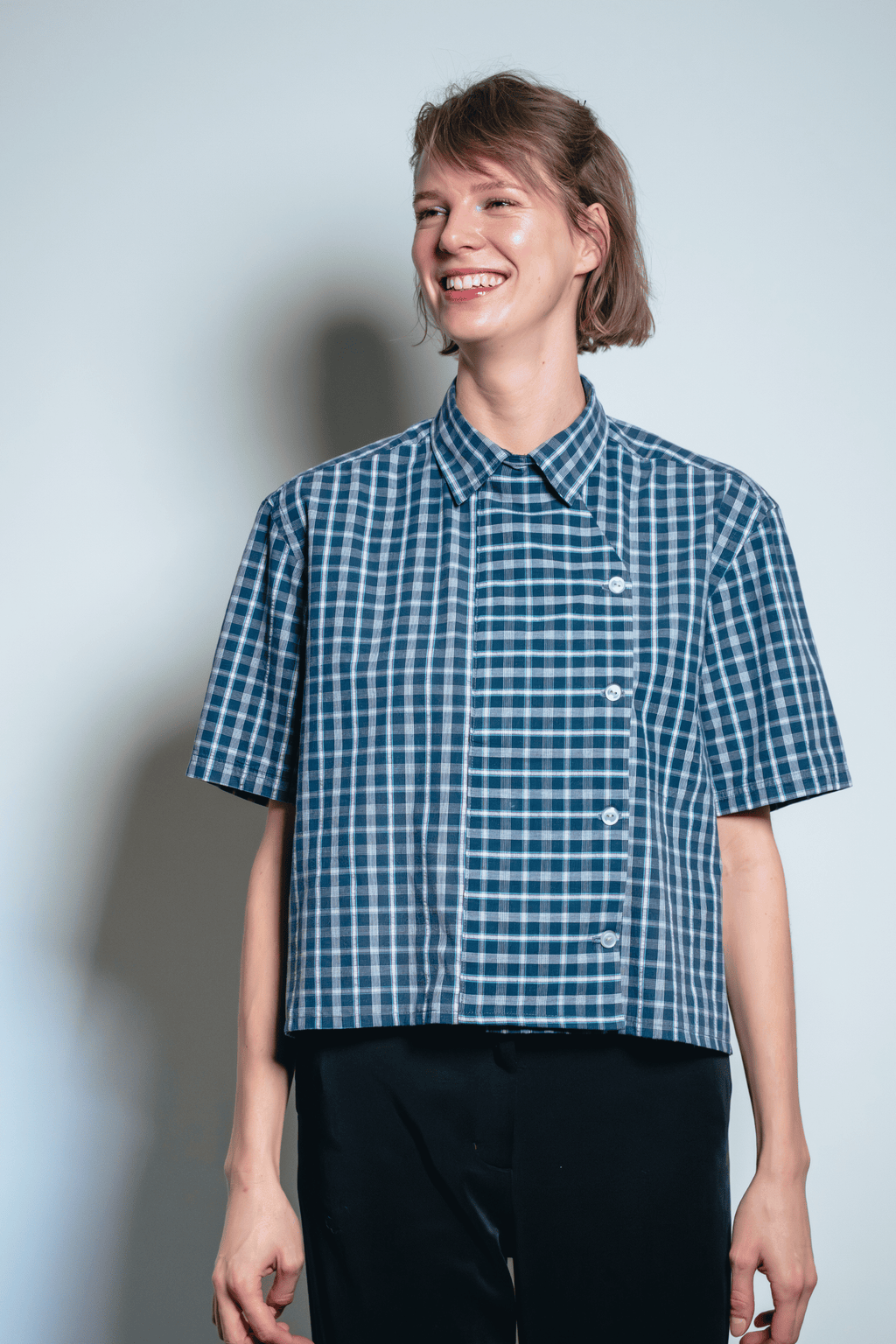 Asymmetric Shirt Buttons Blue