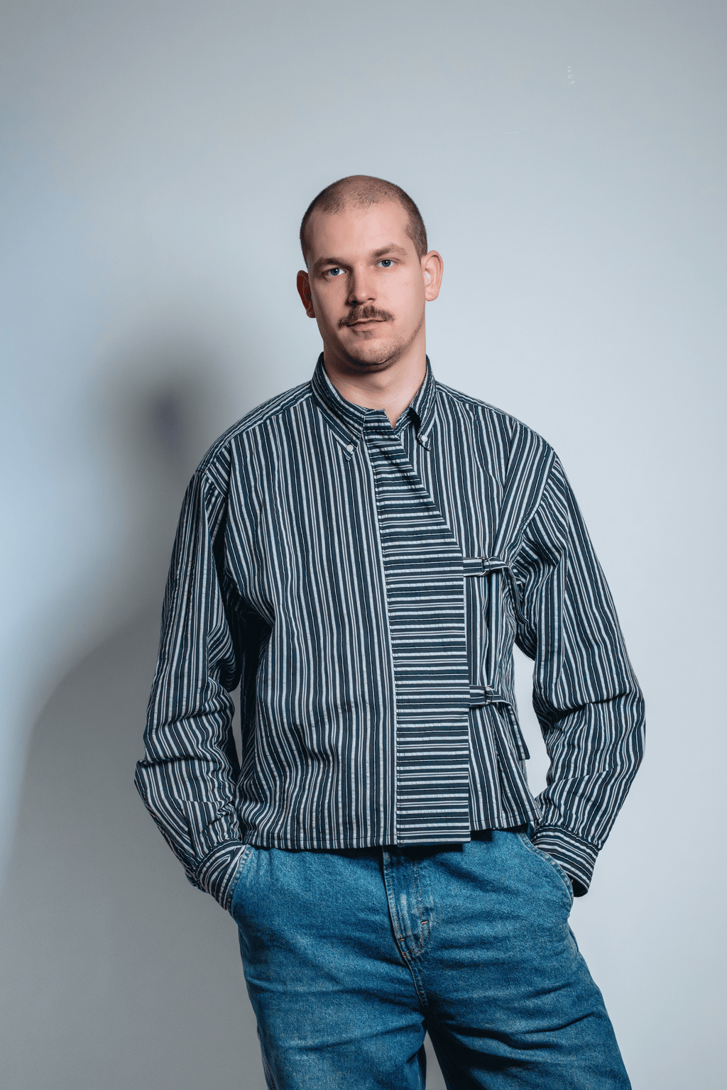 Asymmetric Shirt Buckles Black Stripes