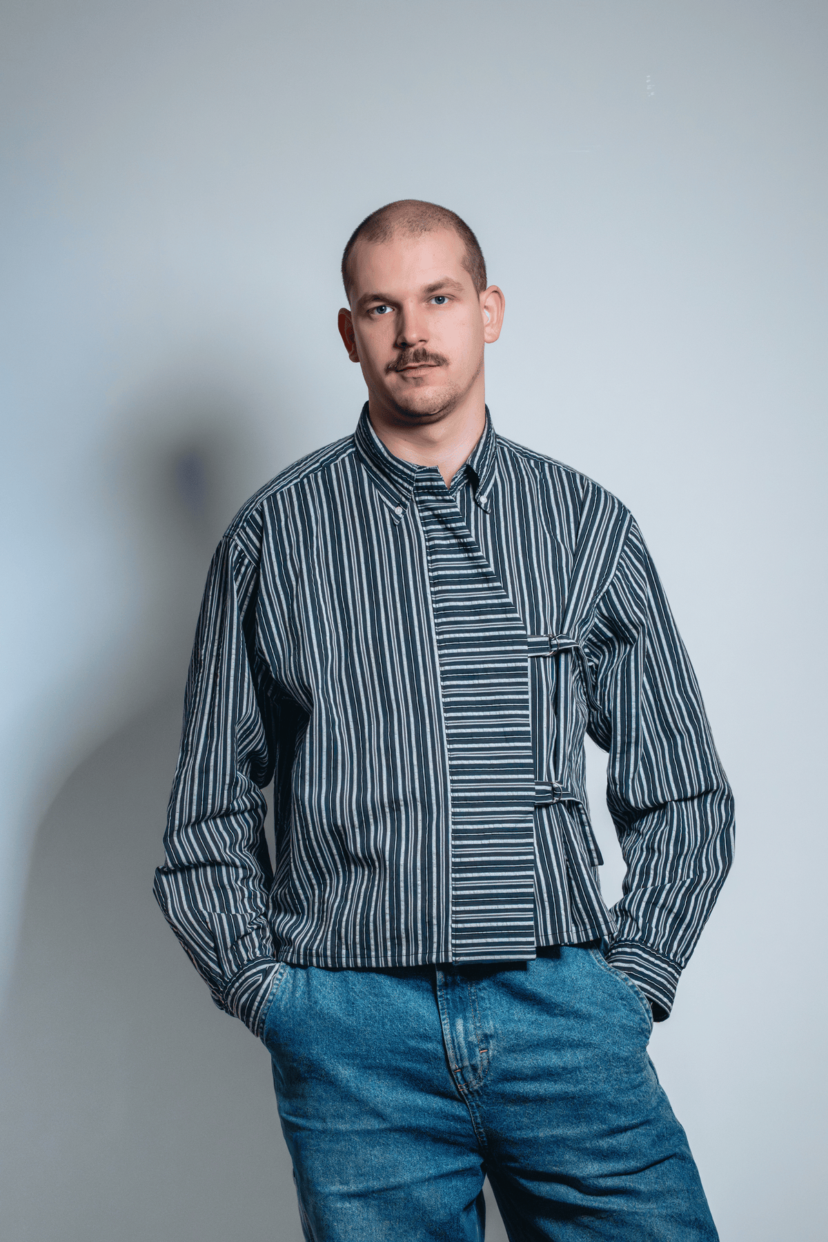 Asymmetric Shirt Buckles Black Stripes