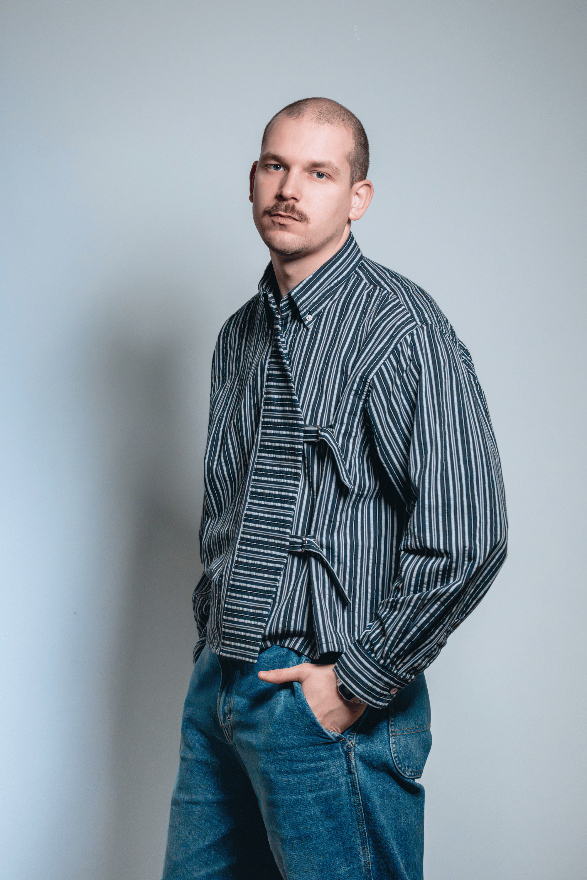 Asymmetric Shirt Buckles Black Stripes