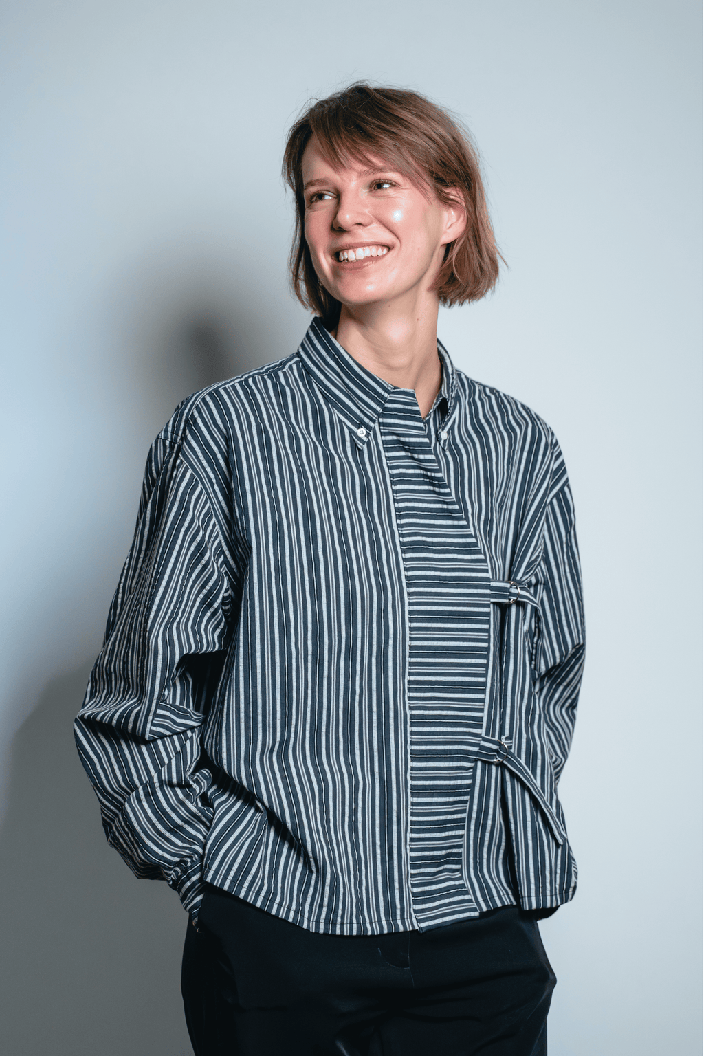 Asymmetric Shirt Buckles Black Stripes