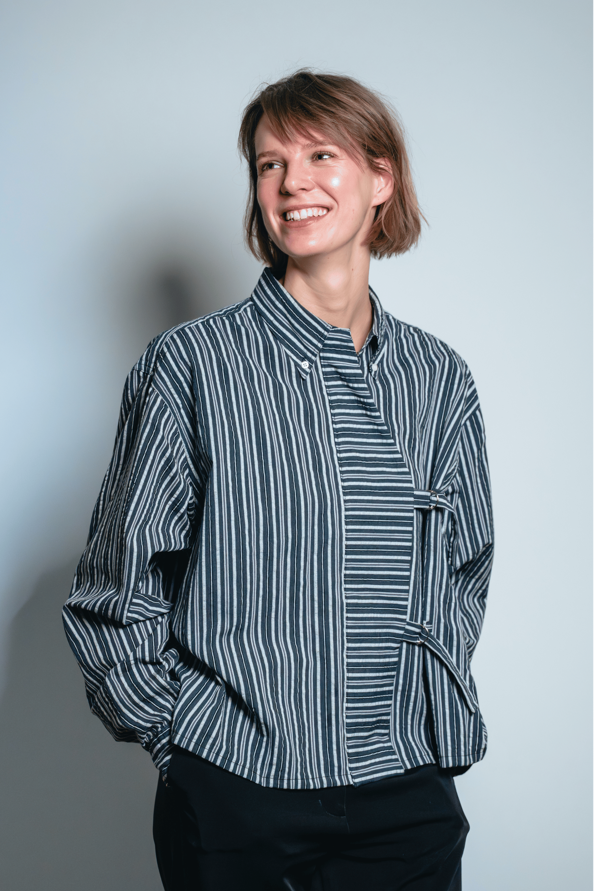 Asymmetric Shirt Buckles Black Stripes