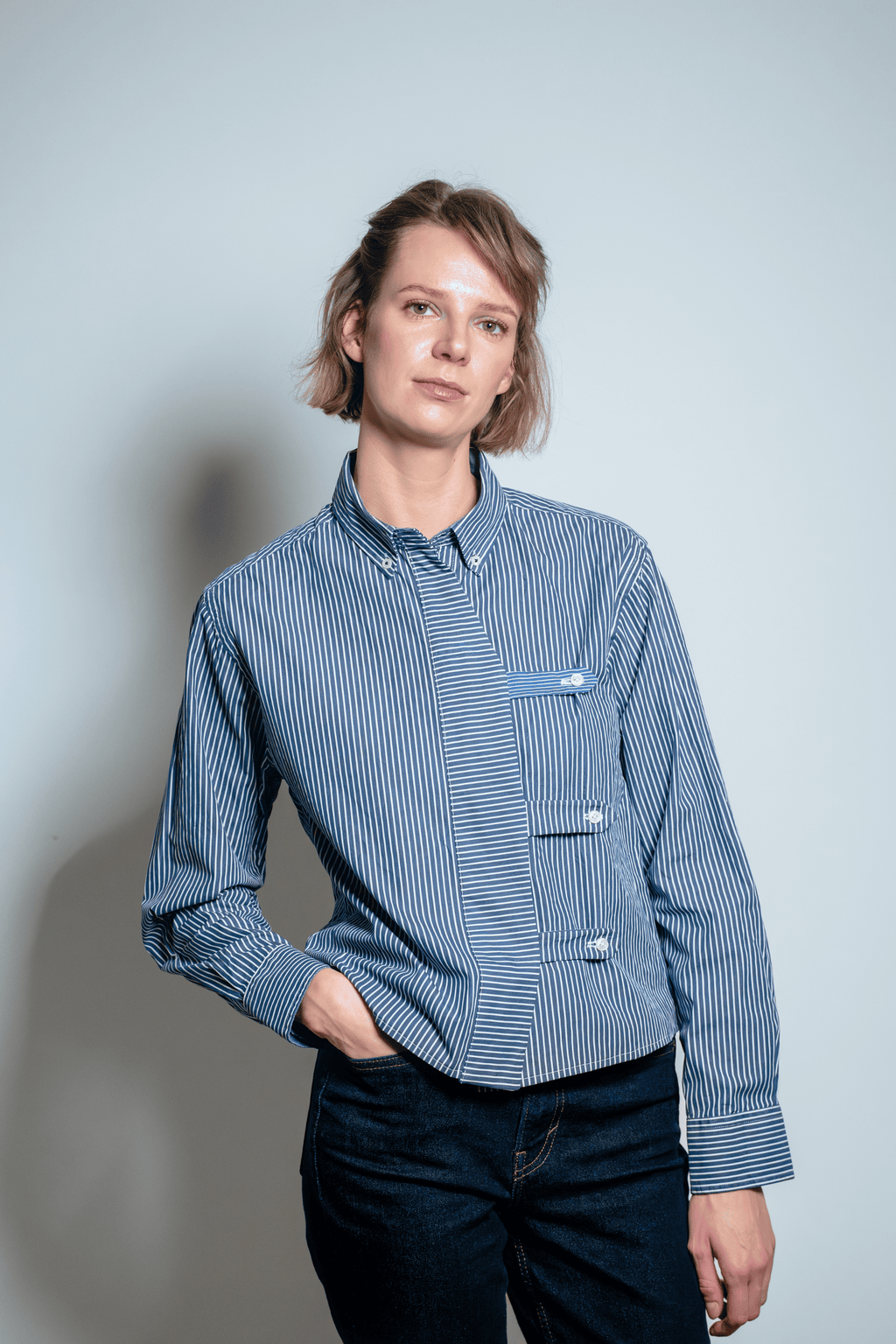 Asymmetric Shirt Buttons Blue