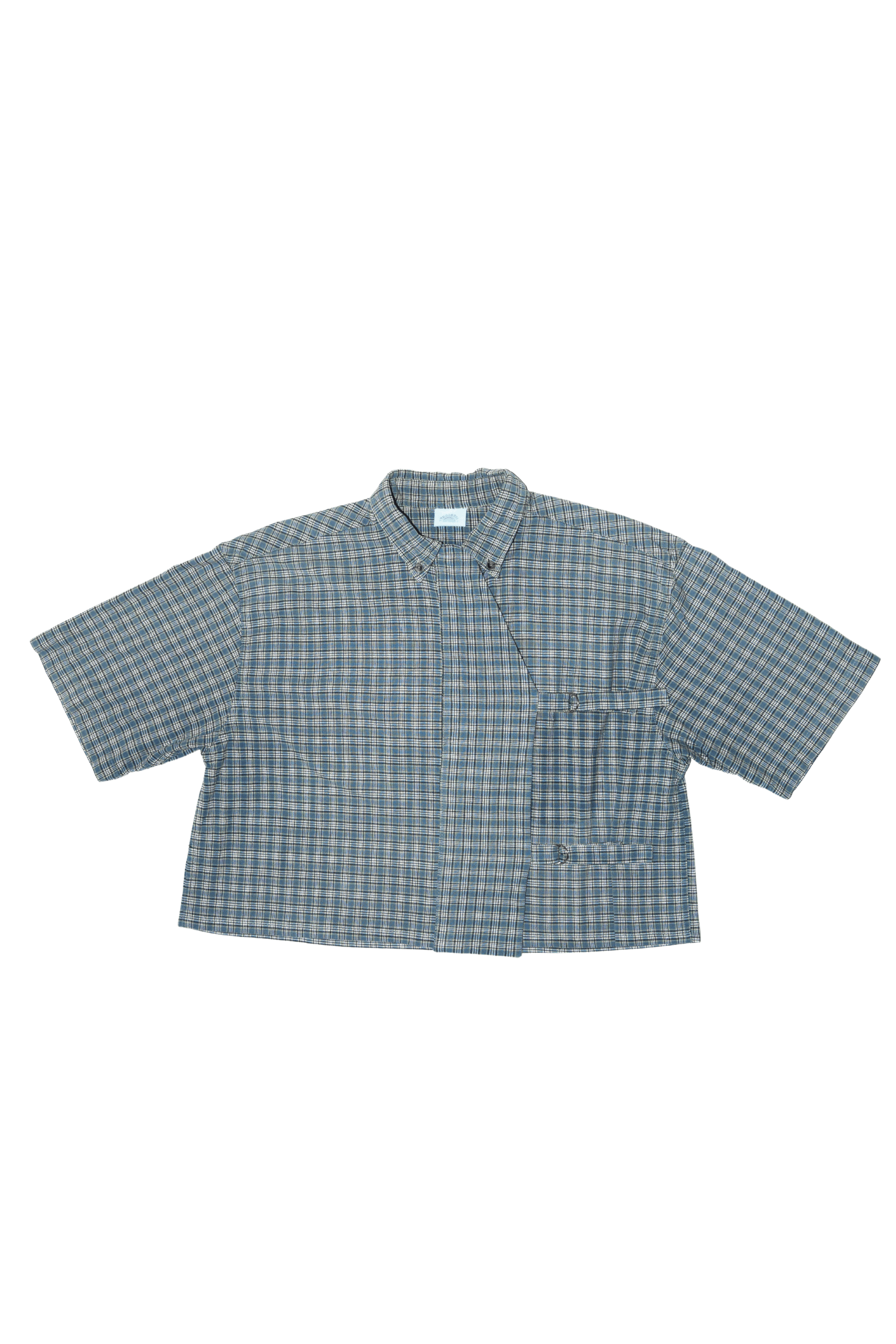 Asymmetrical Shirt Buckles Checkered Blue