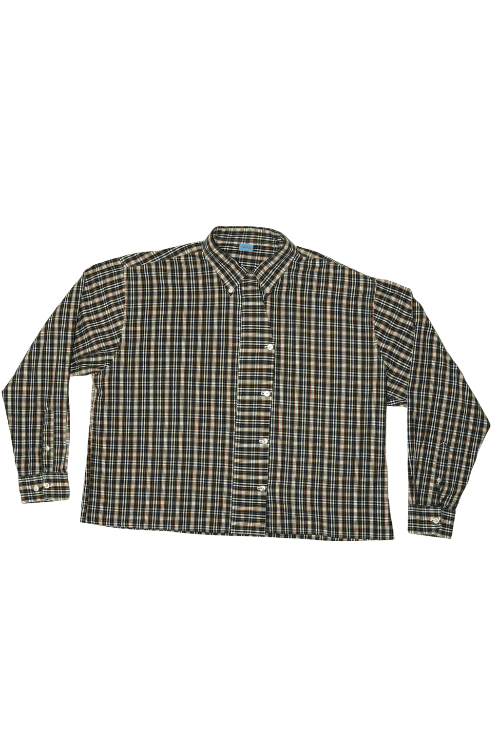 Asymmetric Shirt Buttons Checkered Brown