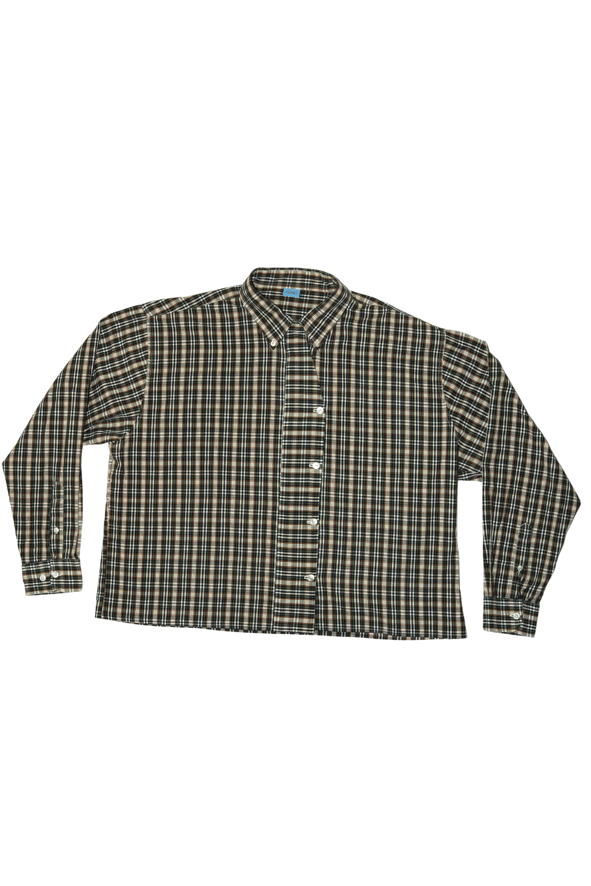 Asymmetric Shirt Buttons Checkered Brown
