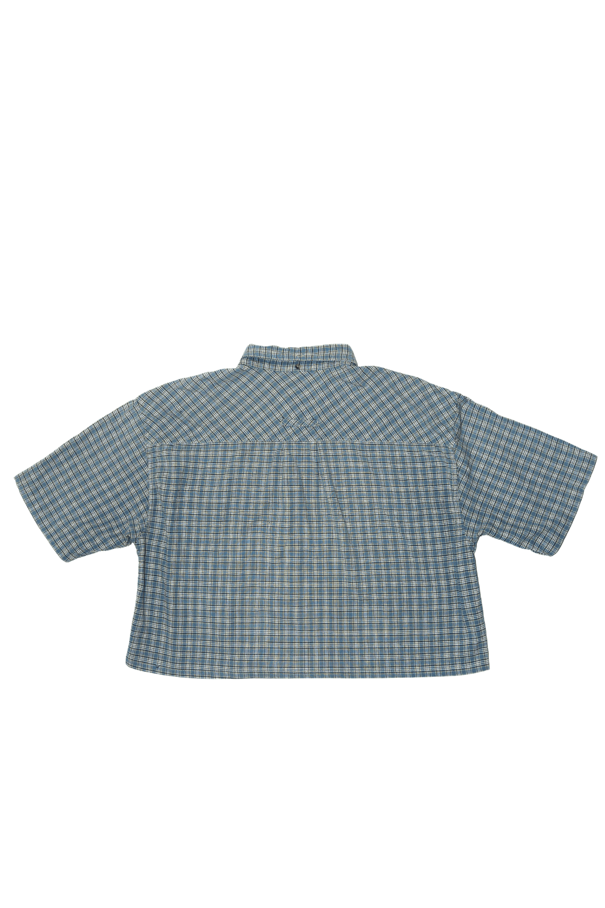Asymmetrical Shirt Buckles Checkered Blue