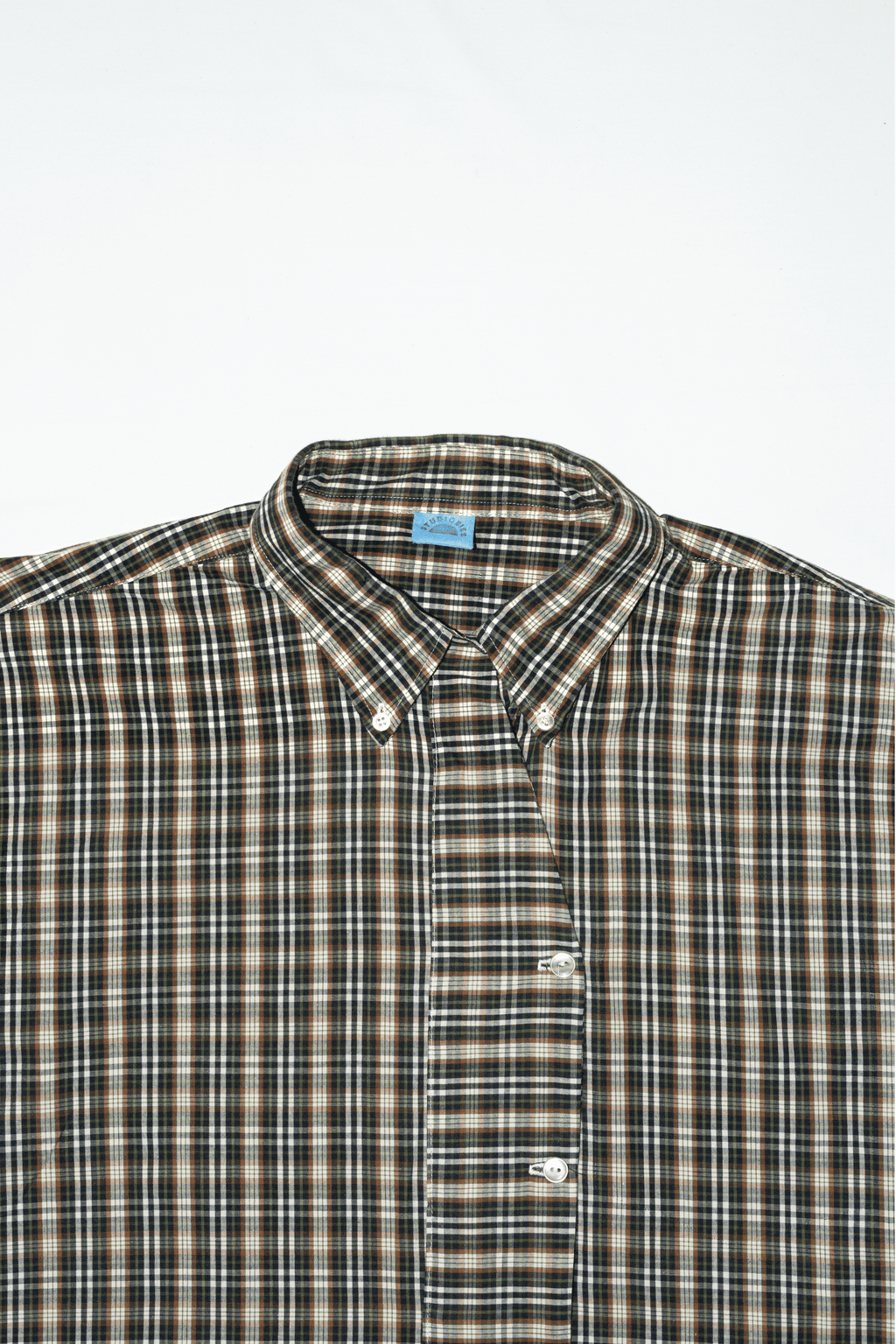 Asymmetric Shirt Buttons Checkered Brown
