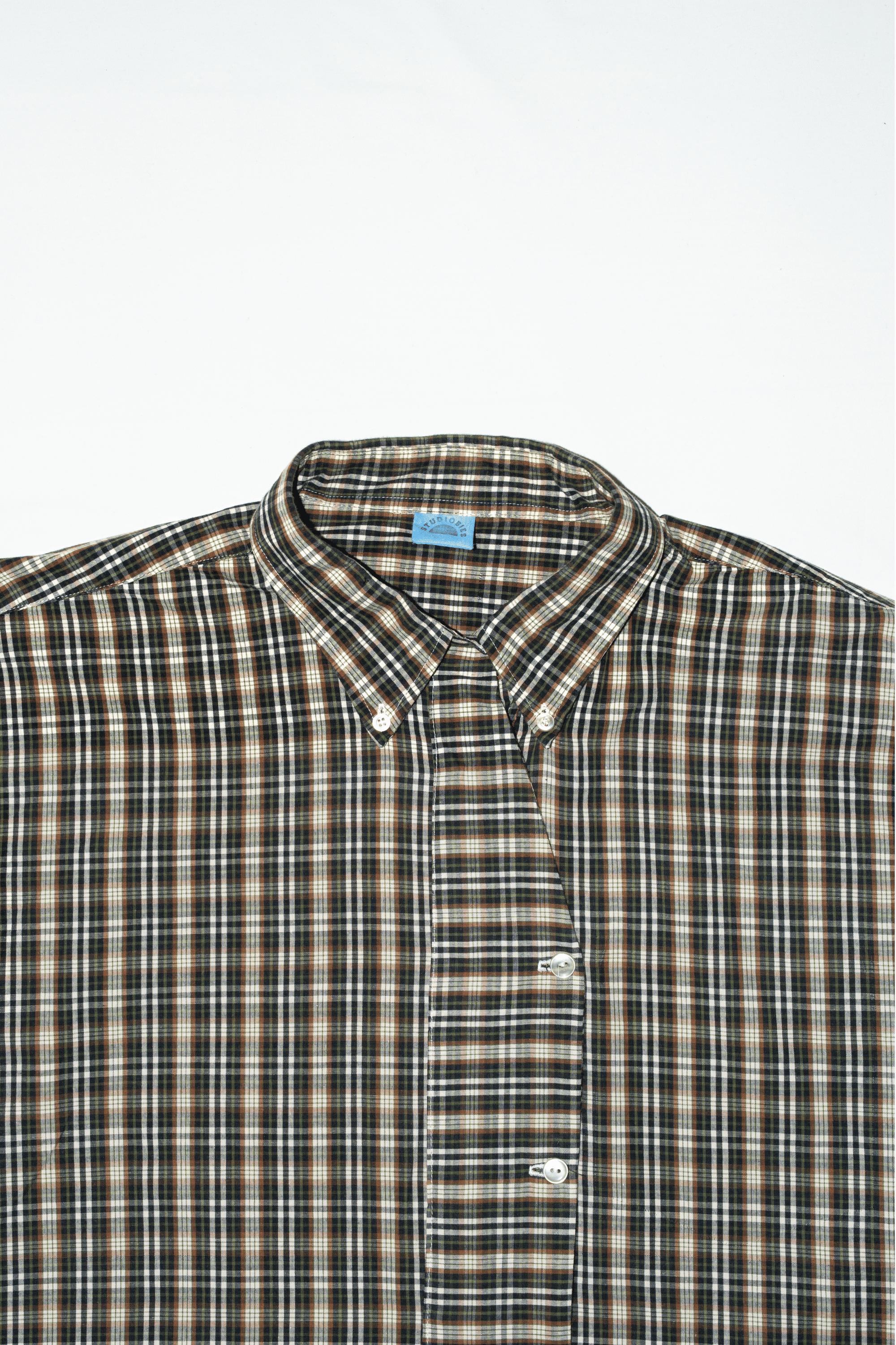 Asymmetric Shirt Buttons Checkered Brown