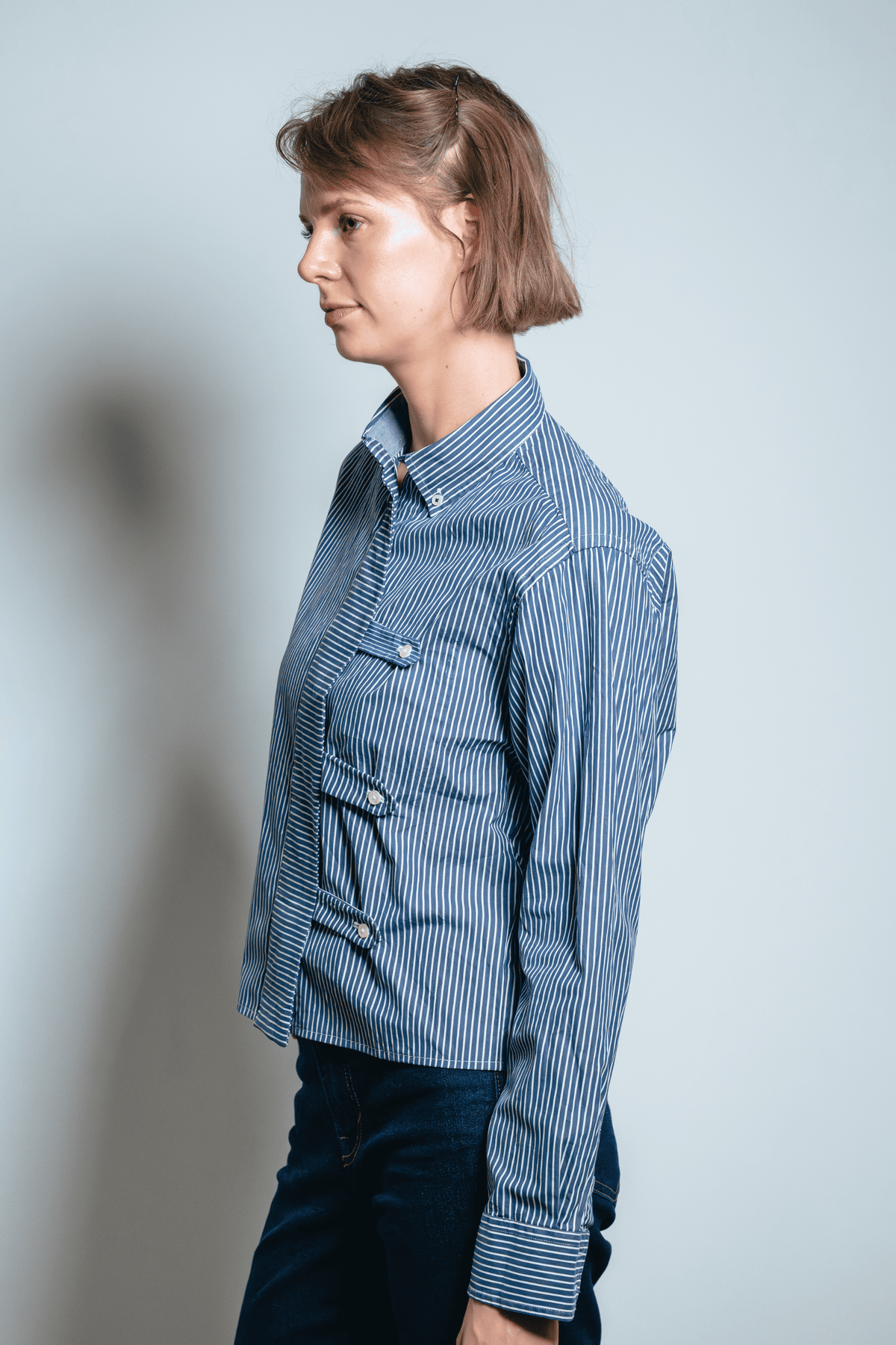 Asymmetric Shirt Buttons Blue