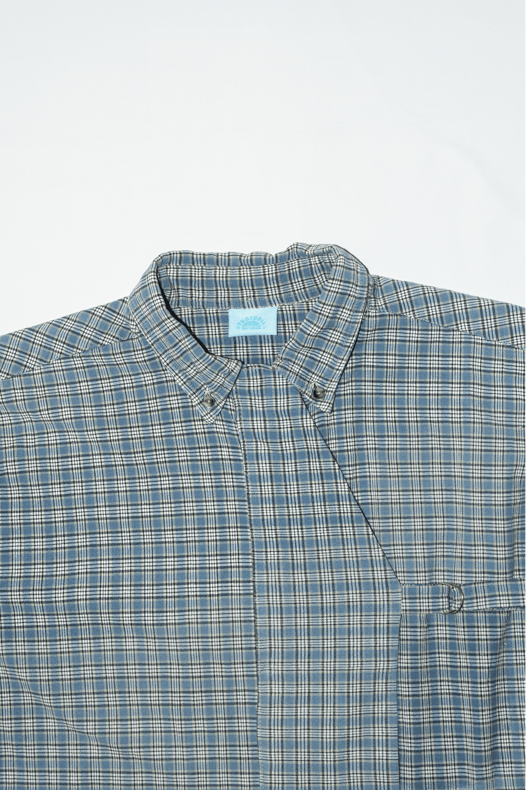 Asymmetrical Shirt Buckles Checkered Blue