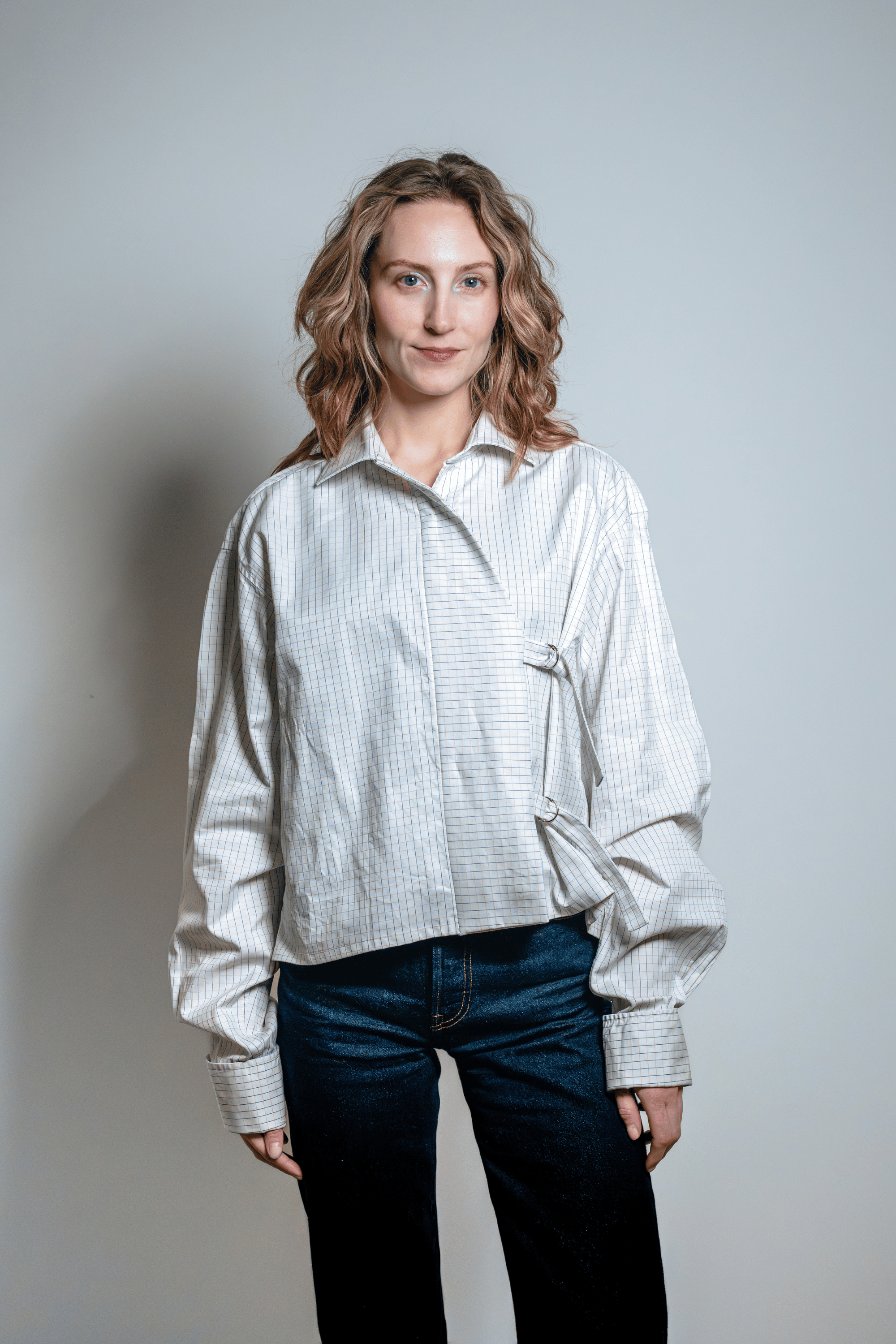 Asymmetric Shirt Buckles Checkered White