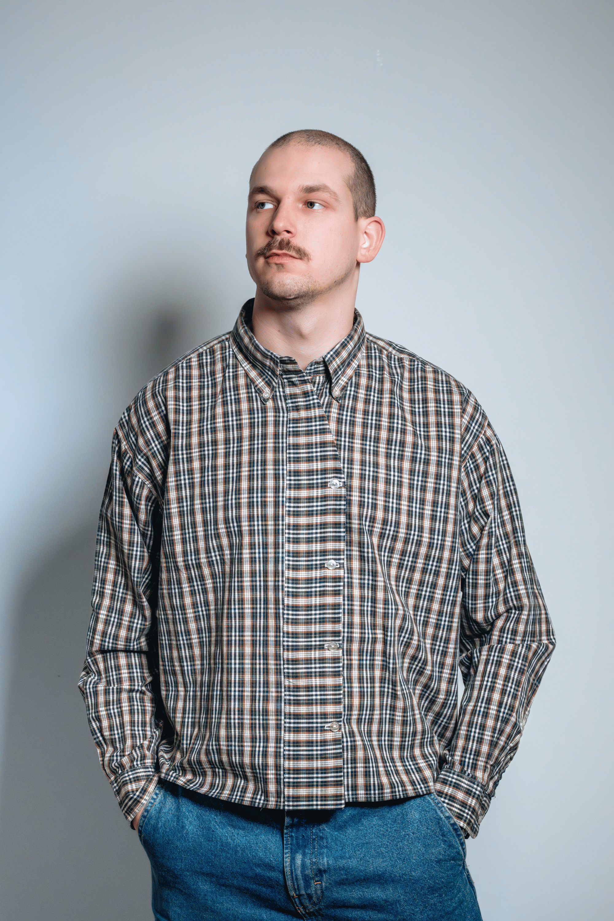 Asymmetric Shirt Buttons Checkered Brown