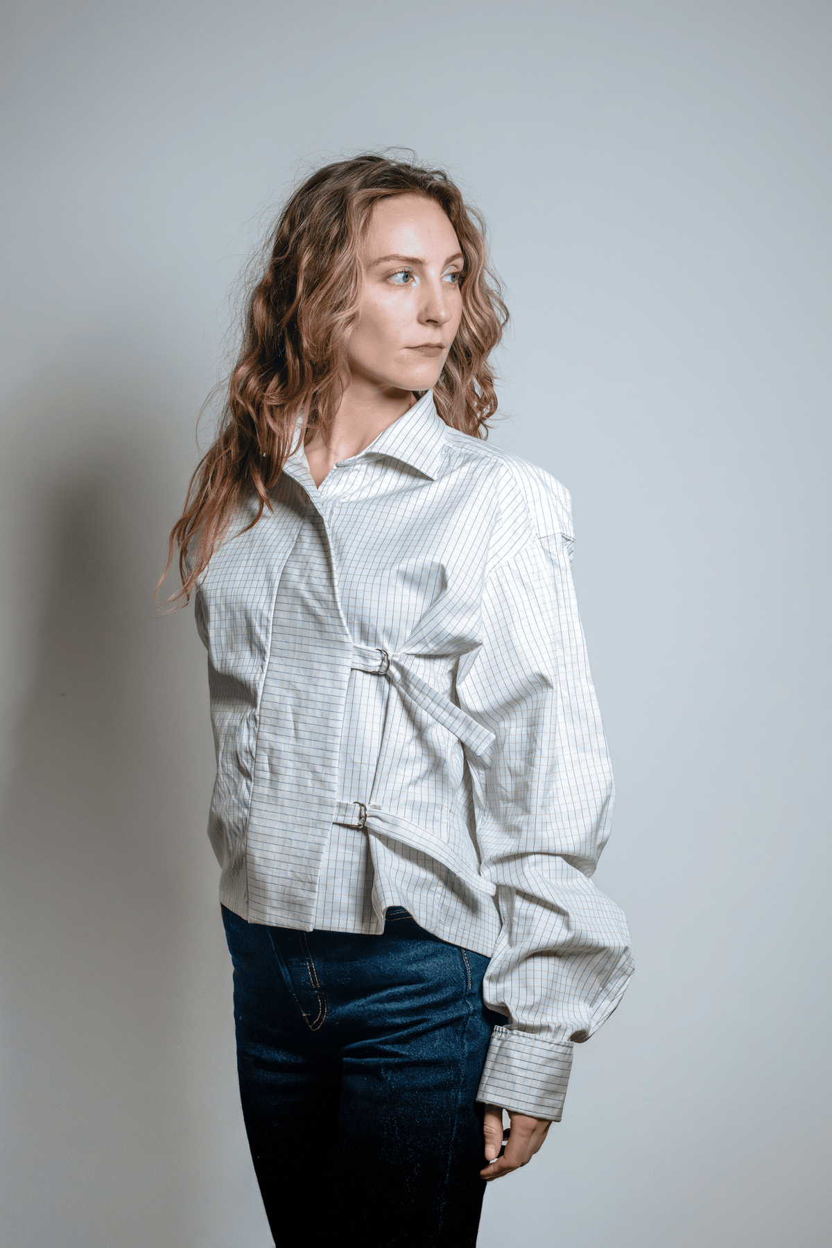 Asymmetric Shirt Buckles Checkered White
