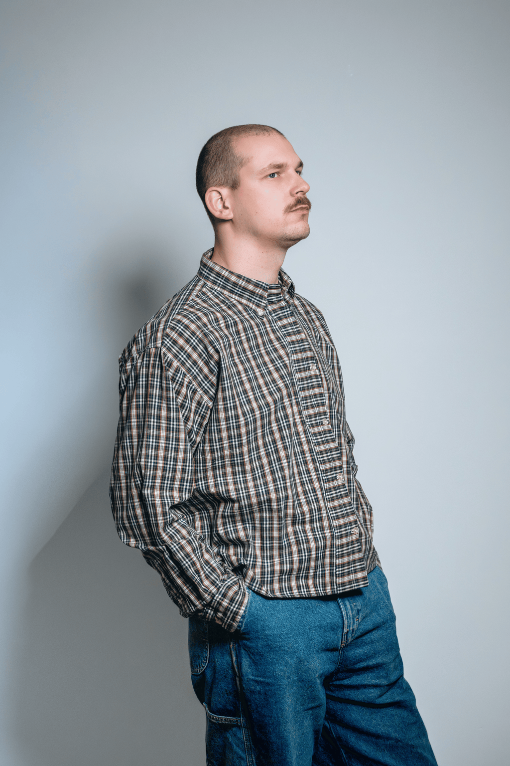 Asymmetric Shirt Buttons Checkered Brown