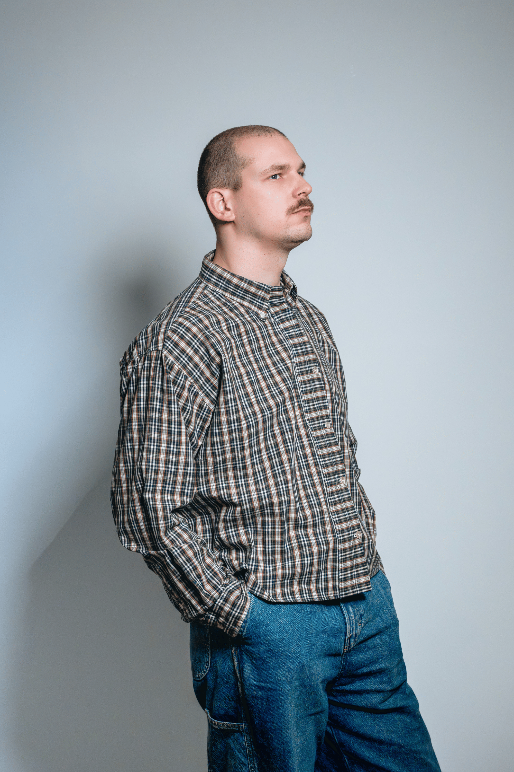 Asymmetric Shirt Buttons Checkered Brown