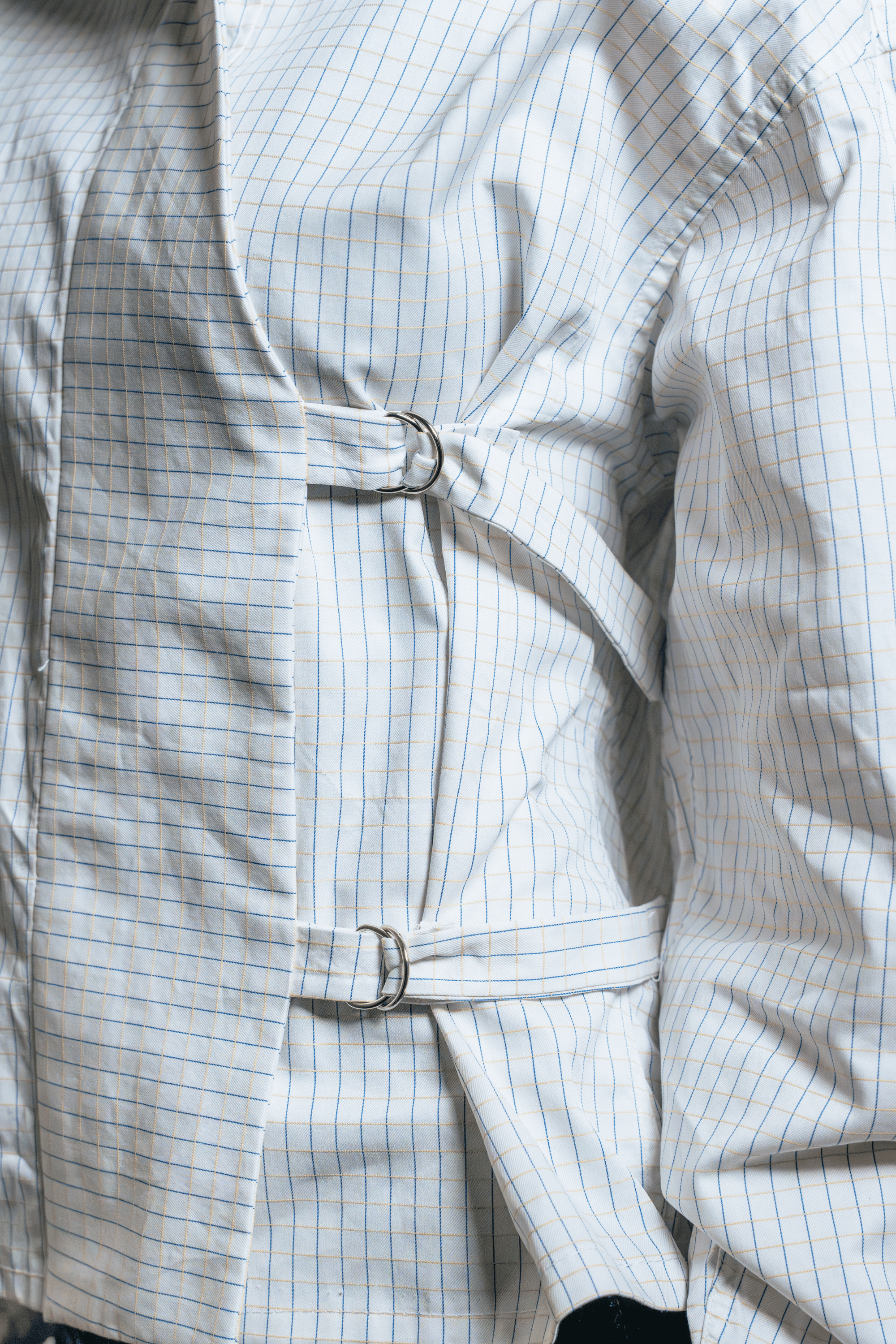 Asymmetric Shirt Buckles Checkered White