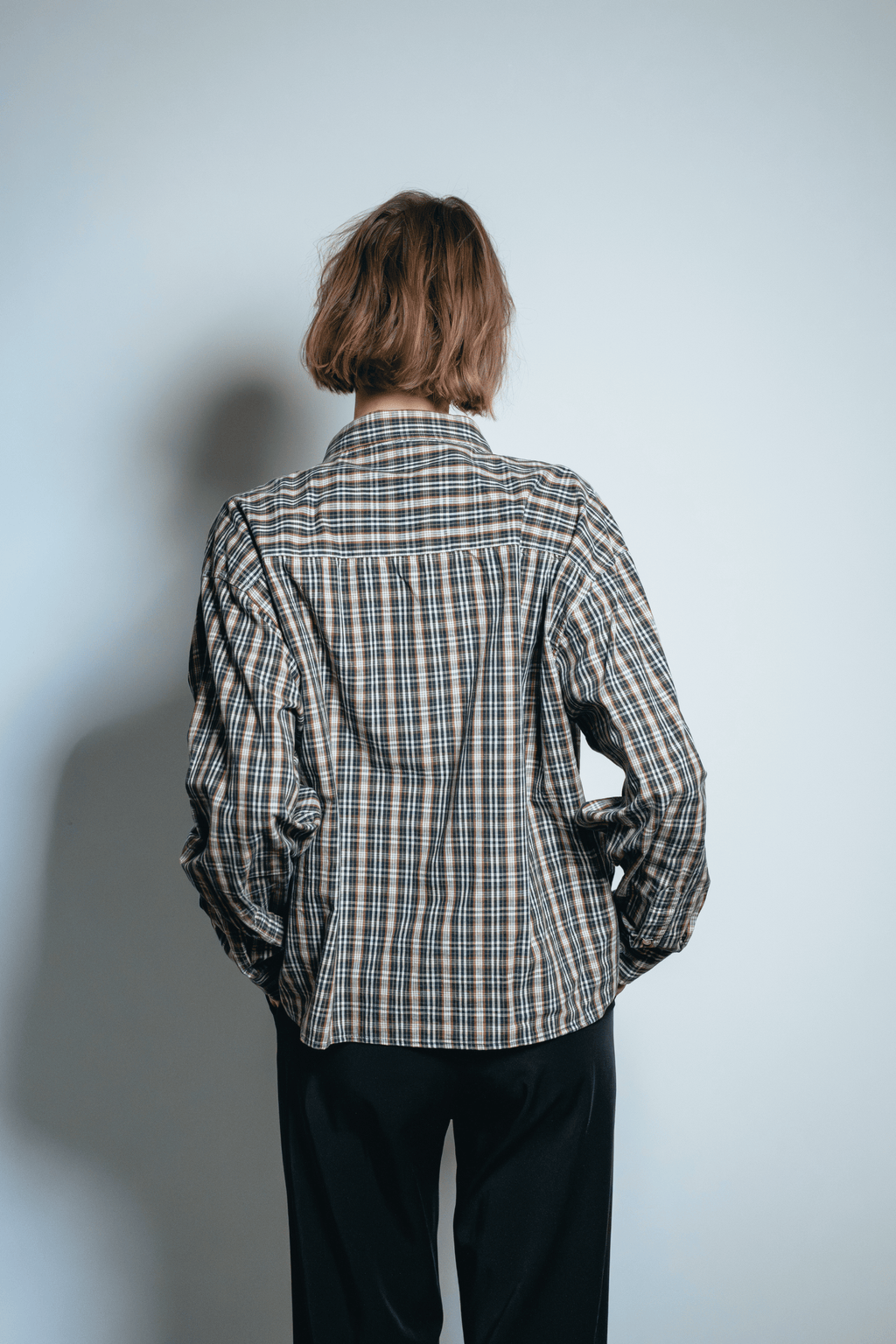 Asymmetric Shirt Buttons Checkered Brown